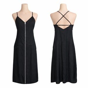 Rag & Bone Milly Sz 8 Front Zip-Up Spaghetti Strap Midi Dress Black